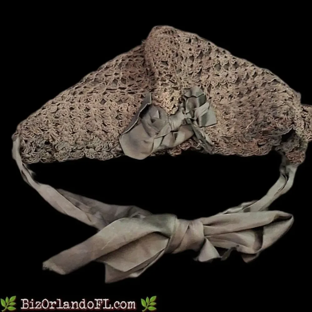 Antique Edwardian 1910s 1920s Crochet Adult Boudoir Cap | Silk Ribbon & Rosettes